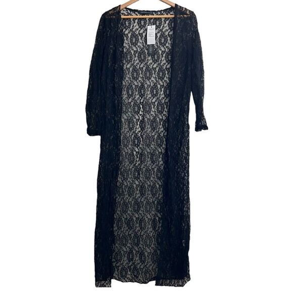 Beach coverup ZANZEA COLLECTION Black LACE OPEN CARDIGAN SIZE 10 NWT🏷 - Picture 2 of 12